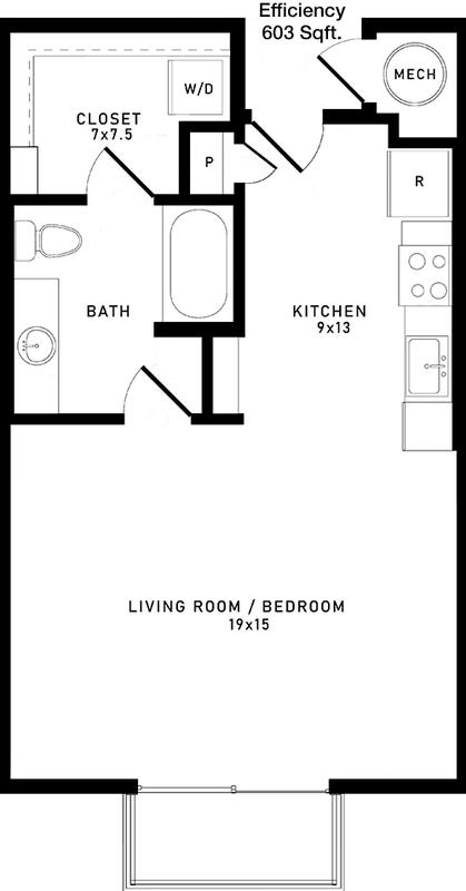 #5  Floor Plan Efficiency - Luxia Midtown Park, Dallas, TX for Rent