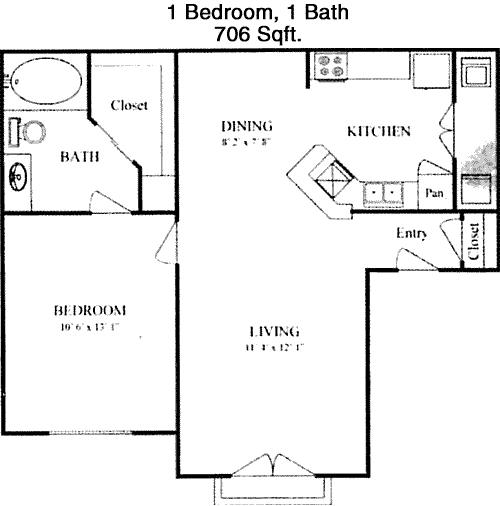 #1  Floor Plan 1x1 - Hawthorne Ridge, Conroe, TX for Rent