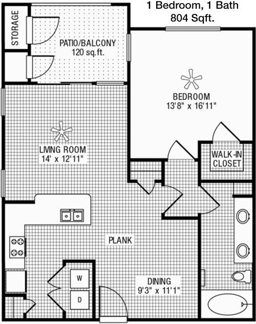 #5  Floor Plan 1x1 - Villas At The Rim, San Antonio, TX for Rent