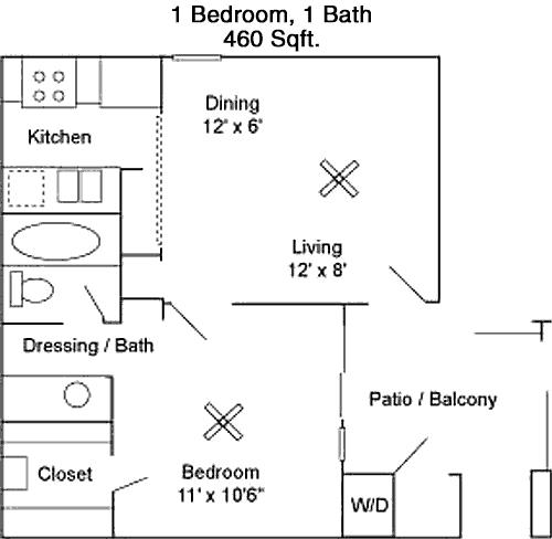 #1  Floor Plan 1x1 - Deer Oaks, San Antonio, TX for Rent