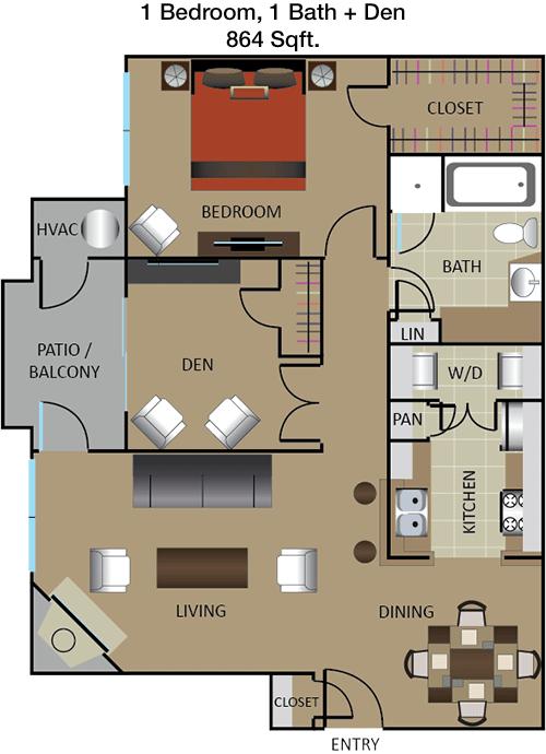 #6  Floor Plan 1x1 den - Gables Citywalk, Houston, TX for Rent