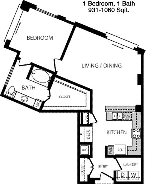 #17  Floor Plan 1x1 - Windsor South Lamar, Austin, TX for Rent