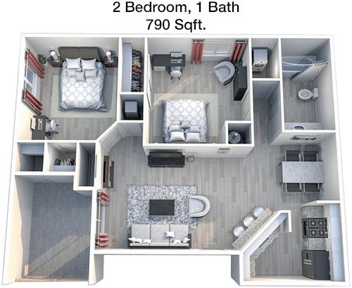 #1  Floor Plan 2x1 - Ashford Park, Houston, TX for Rent