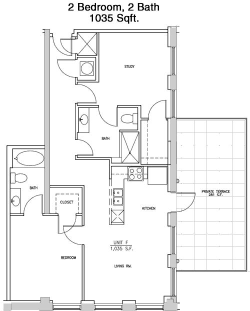 #1  Floor Plan 2x2 - Main 3 Downtown-Flats, Dallas, TX for Rent