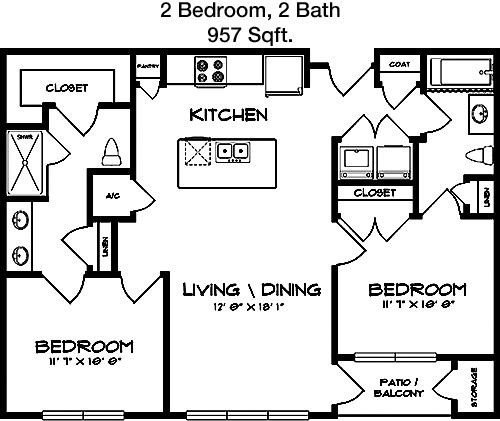 #1  Floor Plan 2x2 - Mont, Austin, TX for Rent