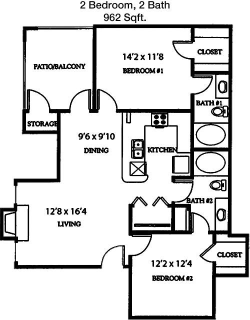 #2  Floor Plan 2x2 - Rise Skyline, Mesquite, TX for Rent