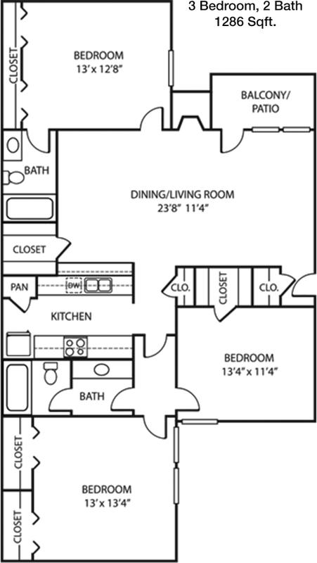 #1  Floor Plan 3x2 - Muirfield Village Westdale Hills, Euless, TX for Rent