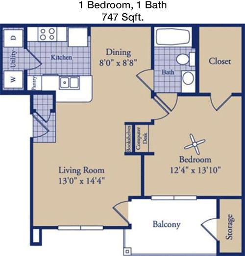 #2  Floor Plan 1x1 - Lake Forest, Humble, TX for Rent