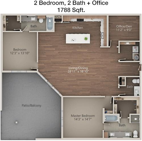 #11  Floor Plan 2x2.5 den - LVL 29, Plano, TX for Rent