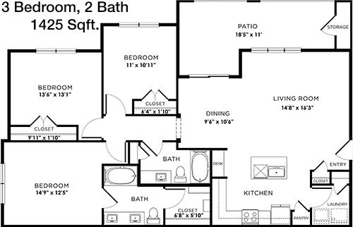 #1  Floor Plan 3x2 - Avery Oaks, Austin, TX for Rent