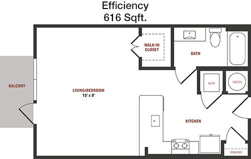 #1  Floor Plan Efficiency - Alexan Braker Pointe, Austin, TX for Rent