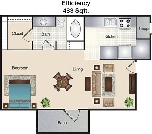 #1  Floor Plan Efficiency - Riley, San Antonio, TX for Rent