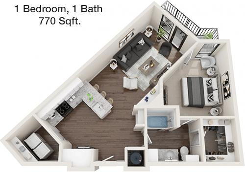 #3  Floor Plan 1x1 - Willow & Wise, Fort Worth, TX for Rent