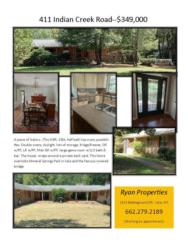 411 INDIAN CREEK RD, Iuka, MS 38852 Single Family Residence For Sale  MLS# 23-3967 for Rent