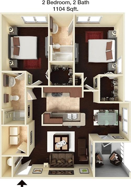 #1  Floor Plan 2x2 - Halcyon West, Houston, TX for Rent