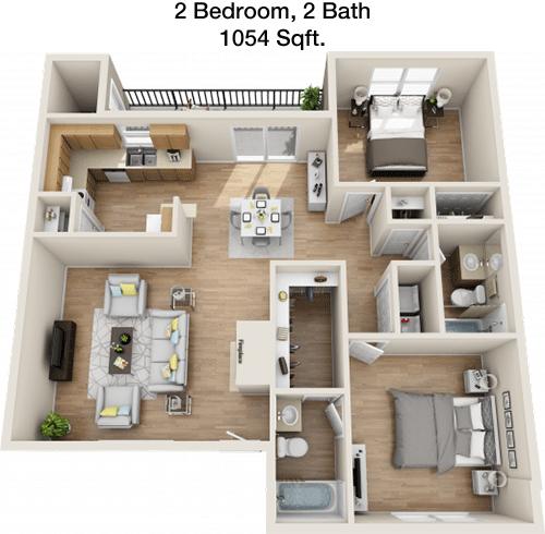#2  Floor Plan 2x2 - Copper Lodge, Houston, TX for Rent