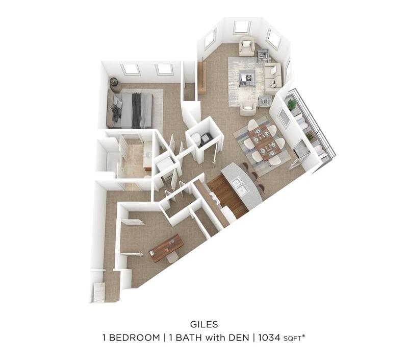 Worthington Apartments and Townhomes - One Bedroom w/ Den - Giles I - 1,034 sqft for Rent