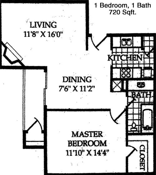 #3  Floor Plan 1x1 - Pagewood Place, Houston, TX for Rent
