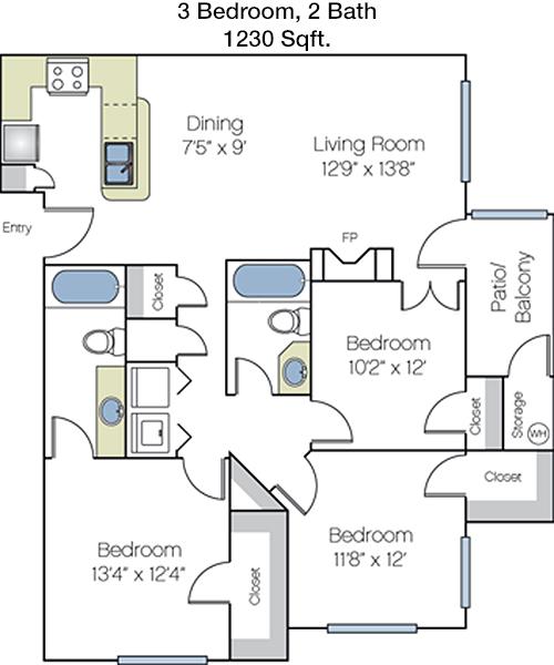 #2  Floor Plan 3x2 - Griffis So Co Austin, Austin, TX for Rent