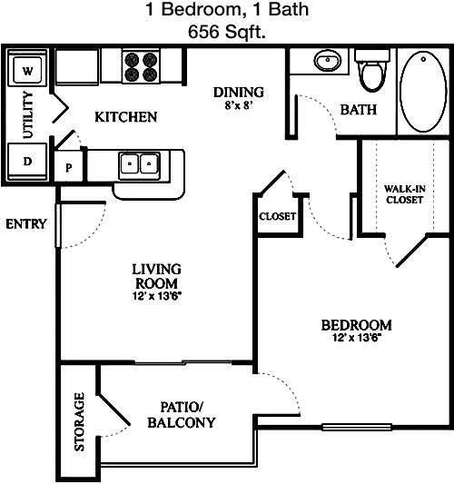 #1  Floor Plan 1x1 - Eagle Crest, Humble, TX for Rent