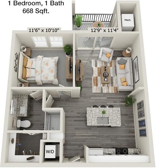 #1  Floor Plan 1x1 - Trails At Summer Creek, Fort Worth, TX for Rent